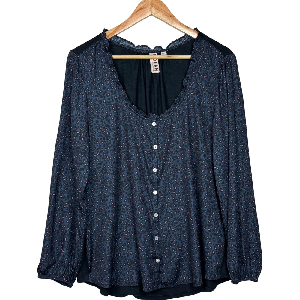Dolan Collection Anthropologie Blouse Womens Large Leopard Print Mixed Media Top